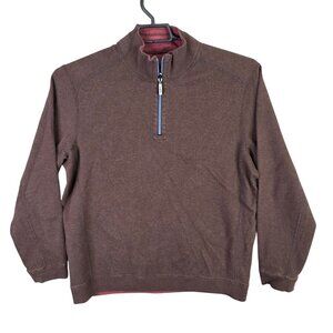 Mens Tommy Bahama Brown Red Reversible Pullover Sweater 1/4 Zip 100% Cotton L